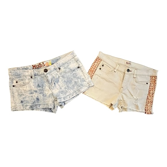 Vintage Y2K Mudd Low Rise Micro Mini Booty Shorts Bundle Lot of 2 Denim Jrs Sz 7 - Picture 1 of 16
